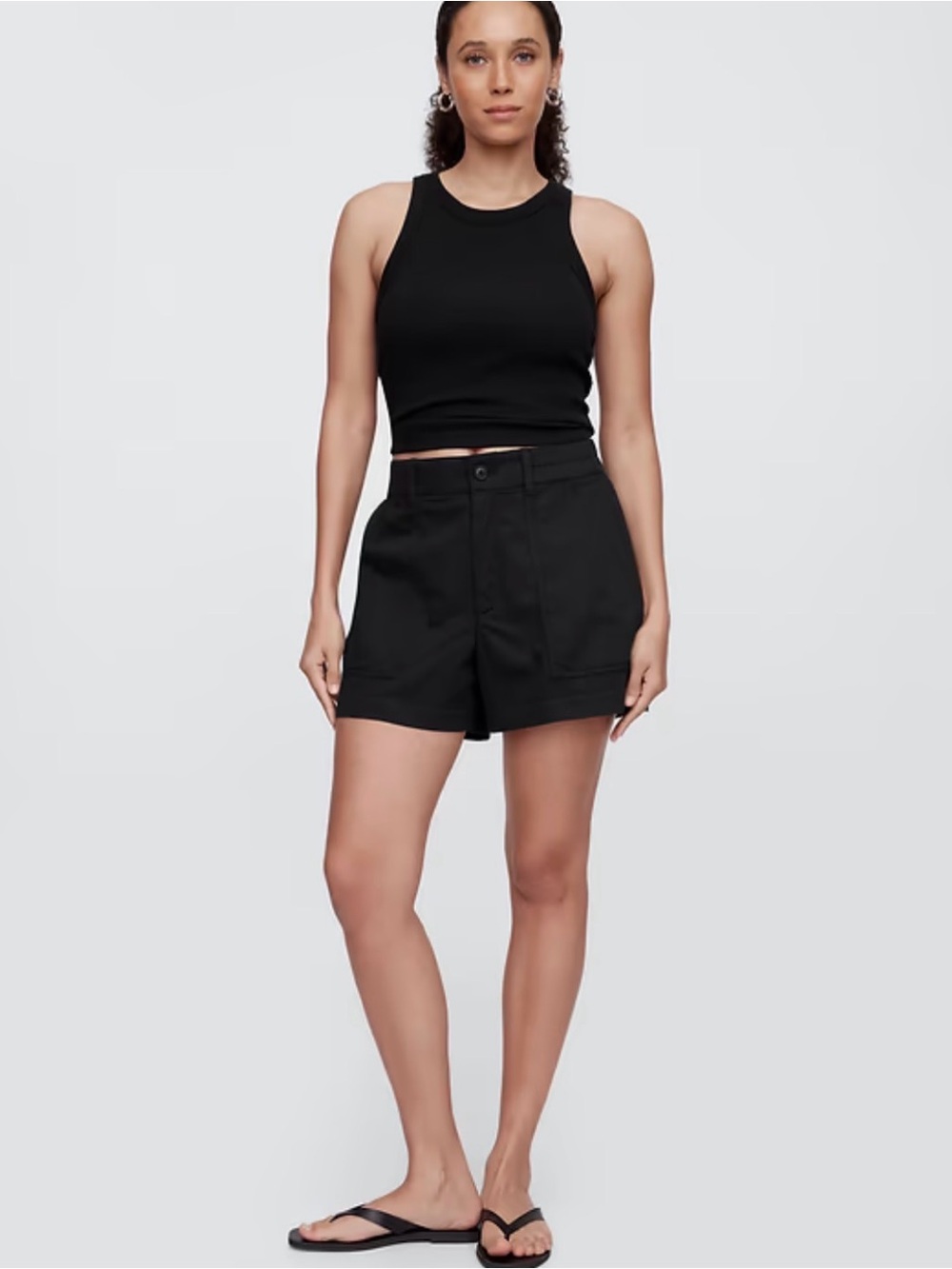 GAP Girlfriend Khaki Shorts Black High-Rise Utility Bermuda Shorts Women Size 8